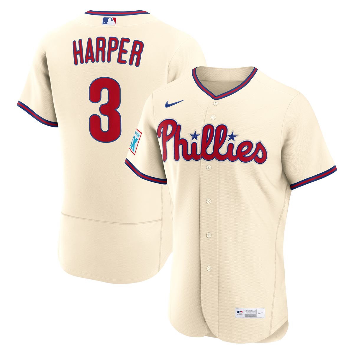 Philadelphia Phillies Bryce Harper Nike Cream Alternate Authentic Sponsor Patch Jersey
