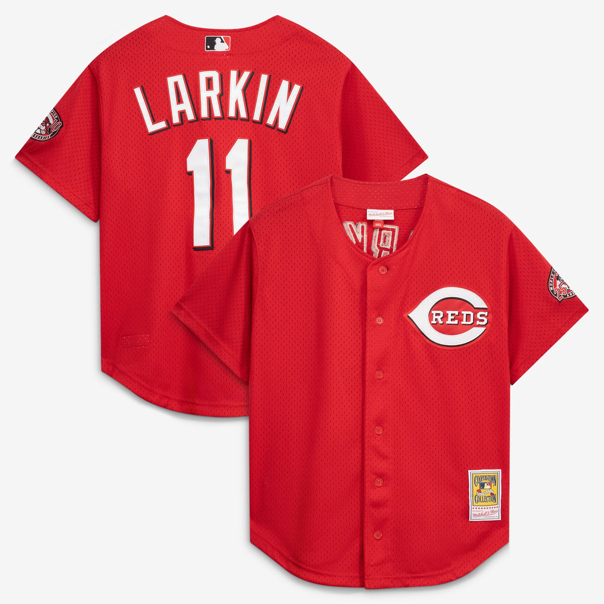 Cincinnati Reds Barry Larkin Mitchell & Ness Red Throwback Cooperstown Mesh Batting Practice Jersey