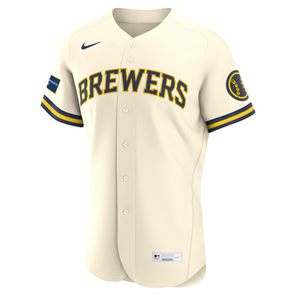 Milwaukee Brewers Nike Cream Home Sponsor Patch Authentic Jersey