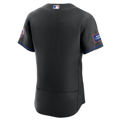 New York Mets Nike Black Alternate Sponsor Patch Authentic Jersey