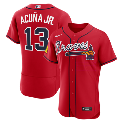 Atlanta Braves Ronald Acuña Jr. Nike Red Alternate Authentic Sponsor Patch Jersey