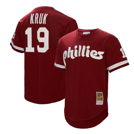 Philadelphia Phillies John Kruk Mitchell & Ness Burgundy Big & Tall Cooperstown Collection Mesh Batting Practice Jersey