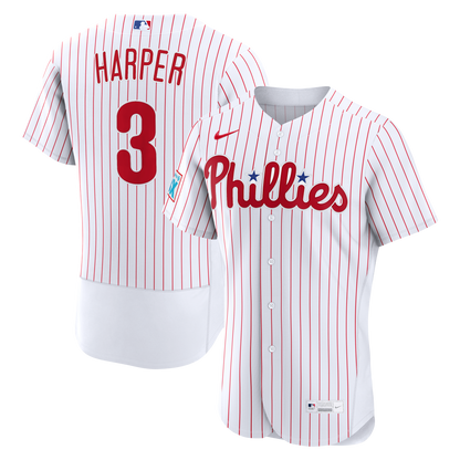 Philadelphia Phillies Bryce Harper Nike White Home Authentic Sponsor Patch Jersey