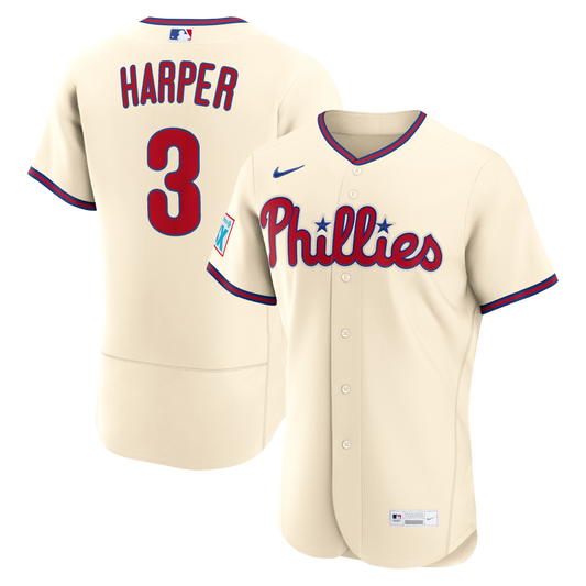 Philadelphia Phillies Bryce Harper Nike Cream Alternate Authentic Sponsor Patch Jersey