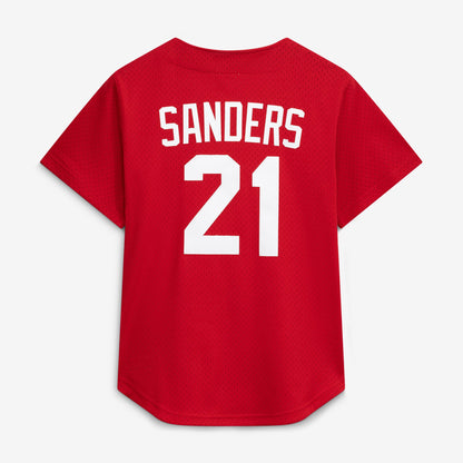 Cincinnati Reds Deion Sanders Mitchell & Ness Red Cooperstown Mesh Batting Practice Button-Up Jersey