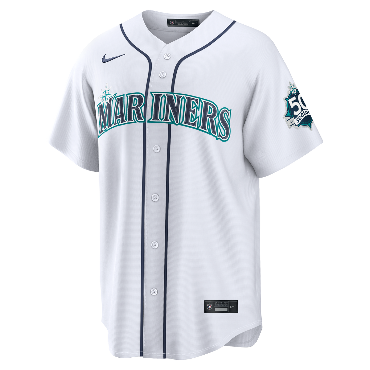 Seattle Mariners Julio Rodríguez Nike White Home Stadium 50th Season Patch Jersey