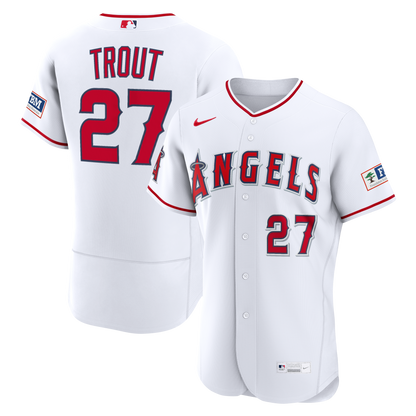 Los Angeles Angels Mike Trout Nike White Home Authentic Sponsor Patch Jersey