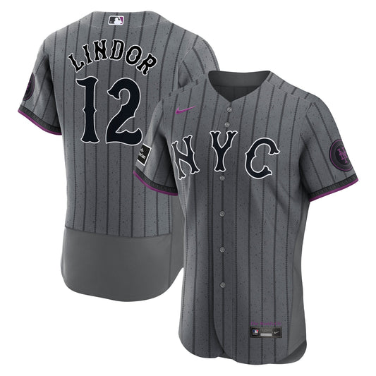 New York Mets Francisco Lindor Nike Gray City Connect Authentic Sponsor Patch Jersey