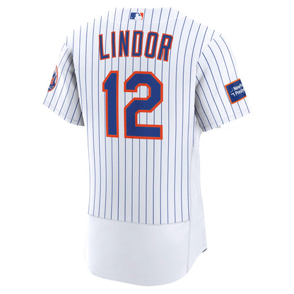 New York Mets Francisco Lindor Nike White Home Authentic Sponsor Patch Jersey