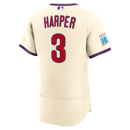 Philadelphia Phillies Bryce Harper Nike Cream Alternate Authentic Sponsor Patch Jersey