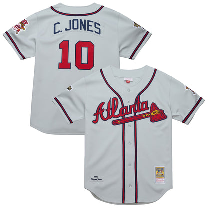 Atlanta Braves Chipper Jones Mitchell & Ness Gray 1995 Throwback Authentic Jersey