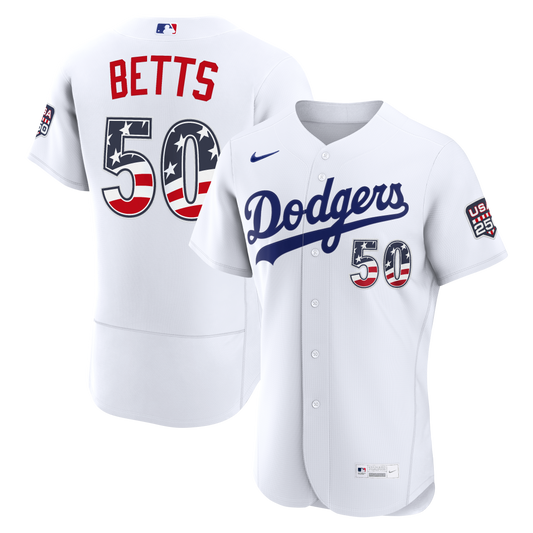 Fourth of July Los Angeles Dodgers Mookie Betts Nike White USA 250 Authentic Jersey